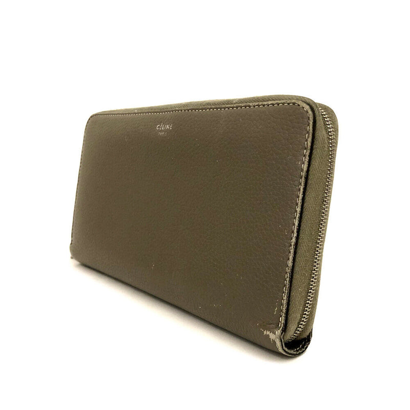 Celine Logo Leather Zip Around Long