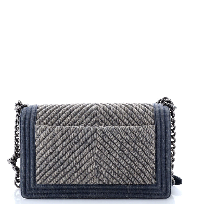 Chanel Boy Flap Bag Chevron Denim New