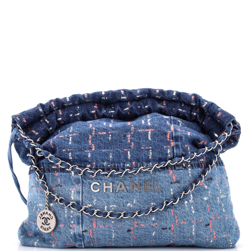 Chanel 22 Chain Hobo Denim With Sequins