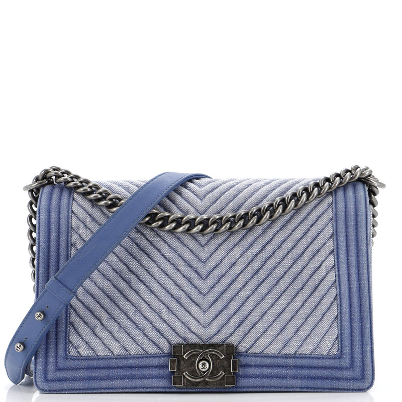 Chanel Boy Flap Bag Chevron Denim New
