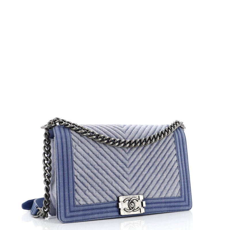 Chanel Boy Flap Bag Chevron Denim New