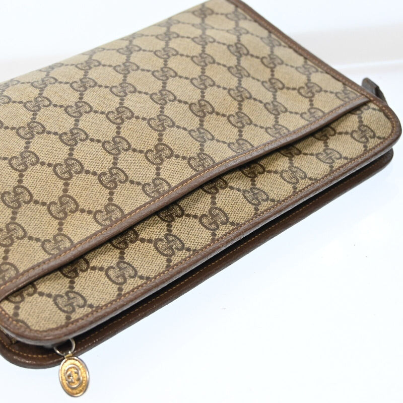 Gucci Old Leather Pvc Brown Beige Clutch