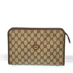 Gucci Old Leather Pvc Brown Beige Clutch