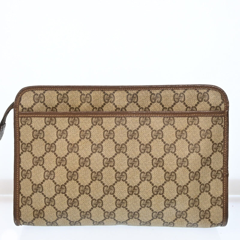 Gucci Old Leather Pvc Brown Beige Clutch