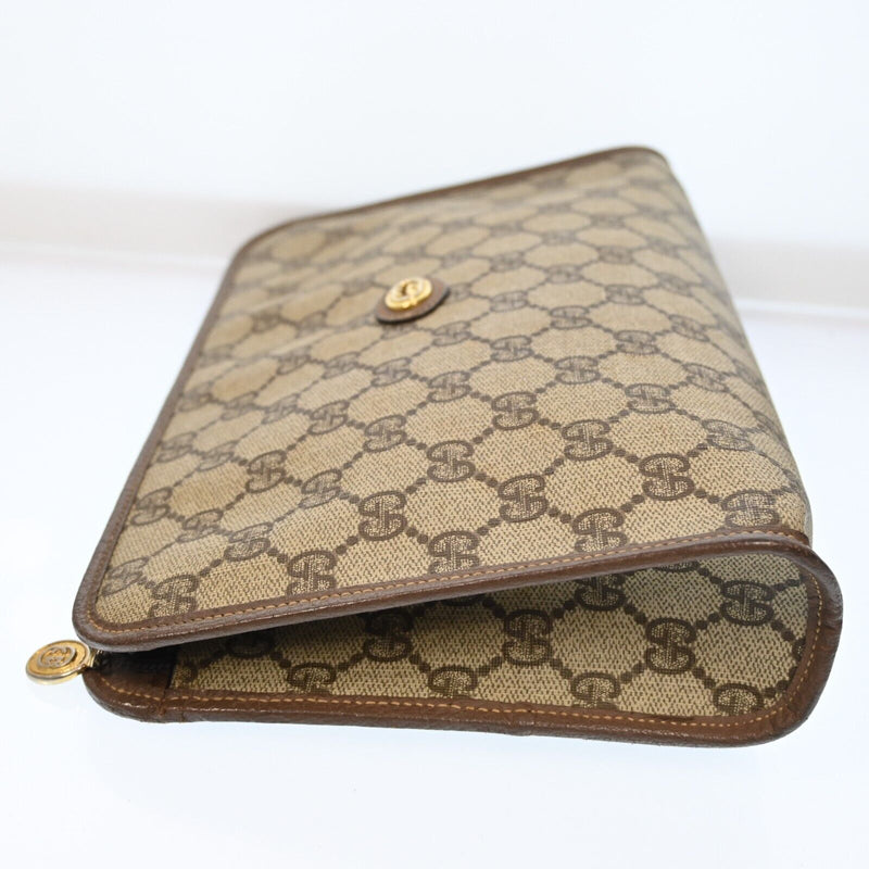 Gucci Old Leather Pvc Brown Beige Clutch