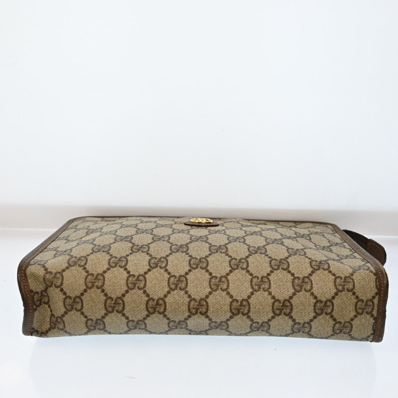 Gucci Old Leather Pvc Brown Beige Clutch