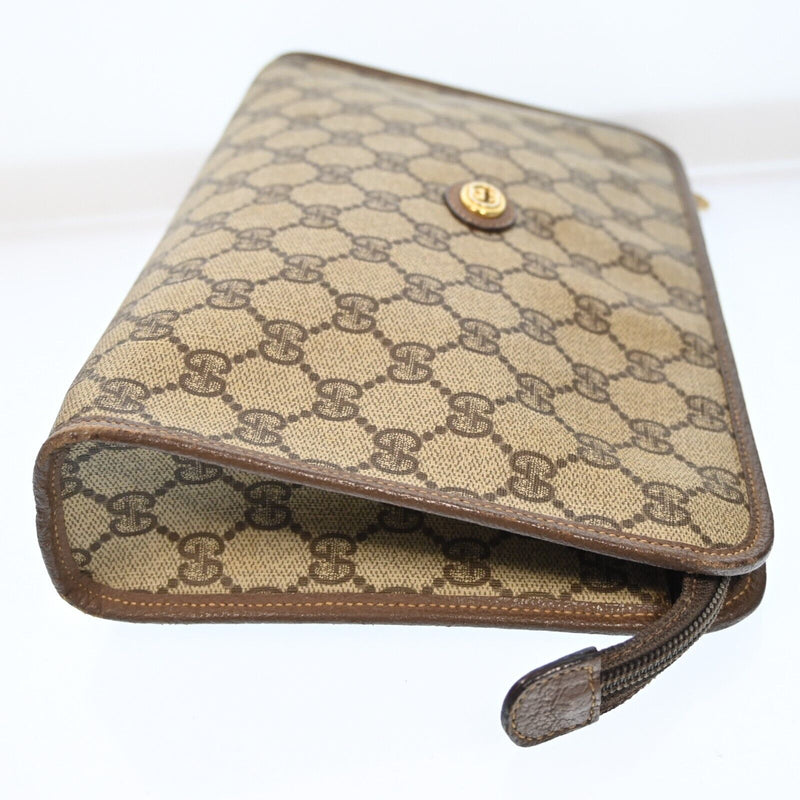 Gucci Old Leather Pvc Brown Beige Clutch