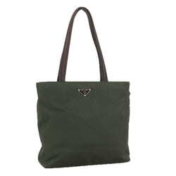 Prada Tote Bag Nylon Khaki Brown Silver
