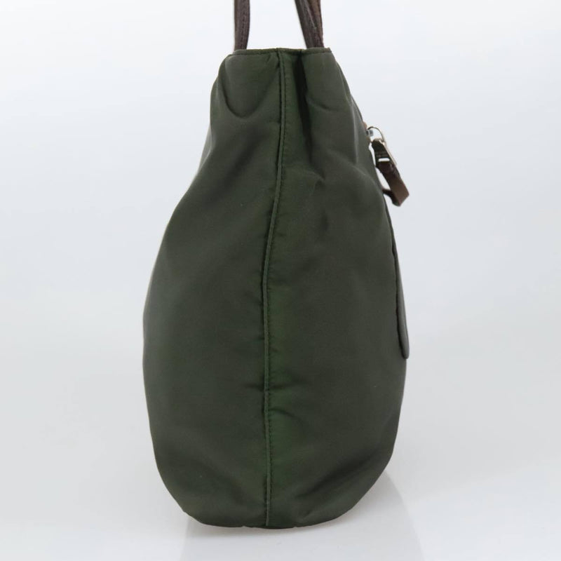 Prada Tote Bag Nylon Khaki Brown Silver
