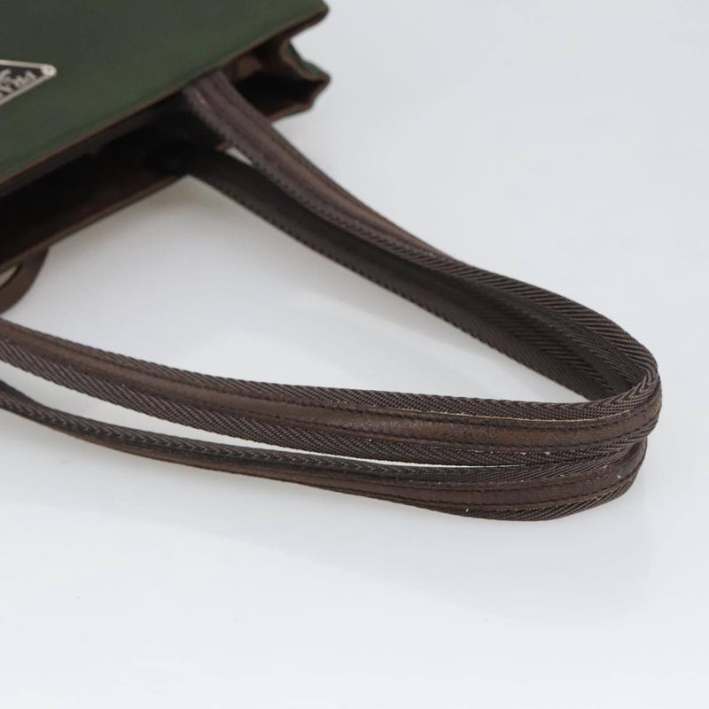 Prada Tote Bag Nylon Khaki Brown Silver