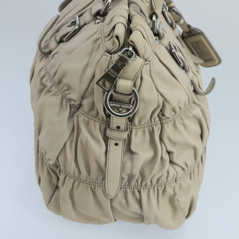 Prada Hand Bag Leather 2Way Beige Silver