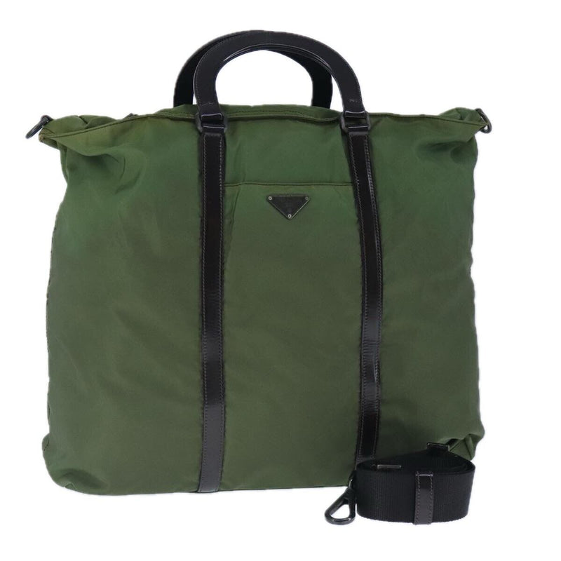 Prada Hand Bag Nylon Leather 2Way Khaki