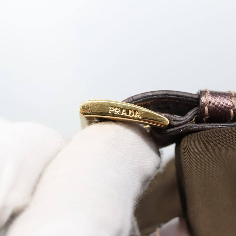 Prada Shoulder Bag Nylon Khaki Gold