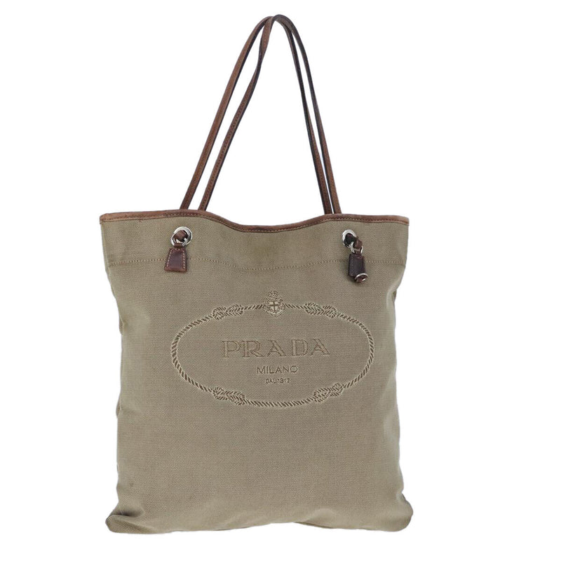 Prada Tote Bag Canvas Beige Silver