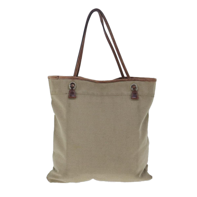 Prada Tote Bag Canvas Beige Silver