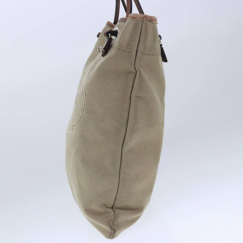 Prada Tote Bag Canvas Beige Silver