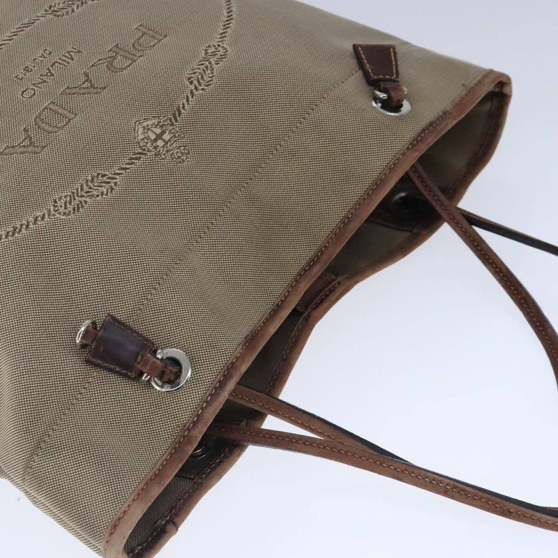 Prada Tote Bag Canvas Beige Silver