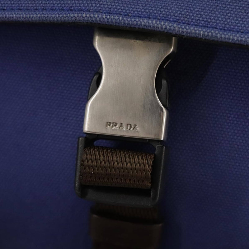 Prada Shoulder Bag Canvas Leather Blue