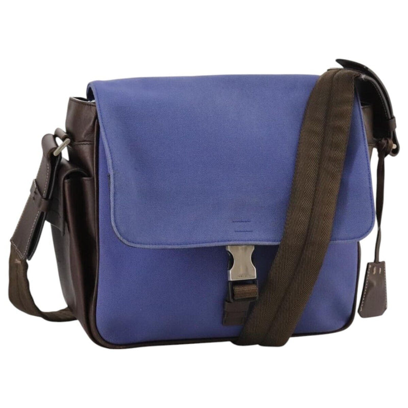 Prada Shoulder Bag Canvas Leather Blue