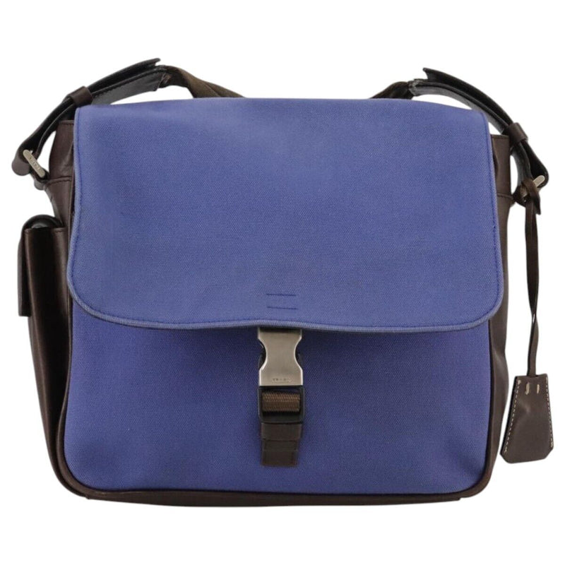 Prada Shoulder Bag Canvas Leather Blue