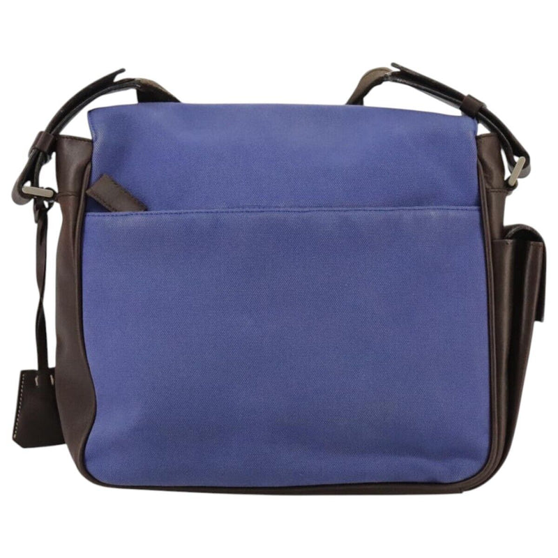Prada Shoulder Bag Canvas Leather Blue