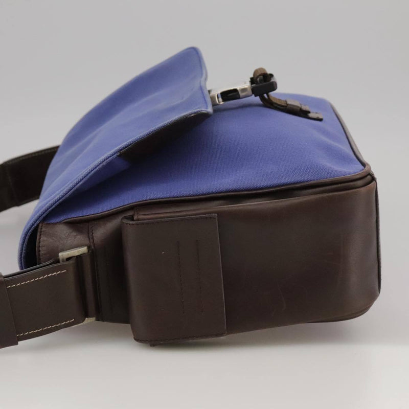 Prada Shoulder Bag Canvas Leather Blue