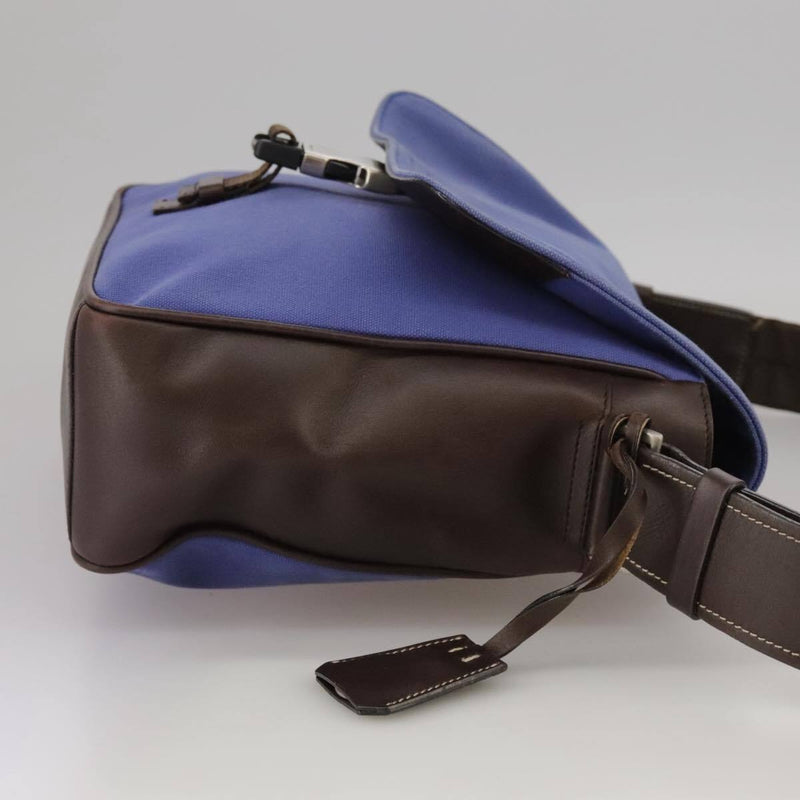 Prada Shoulder Bag Canvas Leather Blue