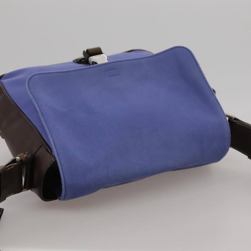 Prada Shoulder Bag Canvas Leather Blue