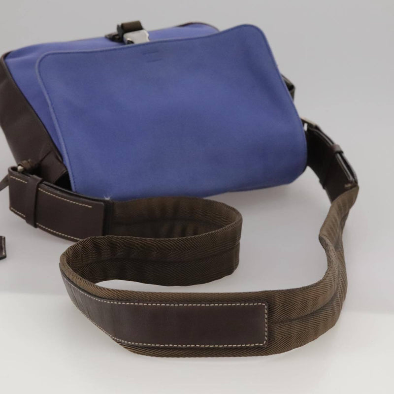 Prada Shoulder Bag Canvas Leather Blue