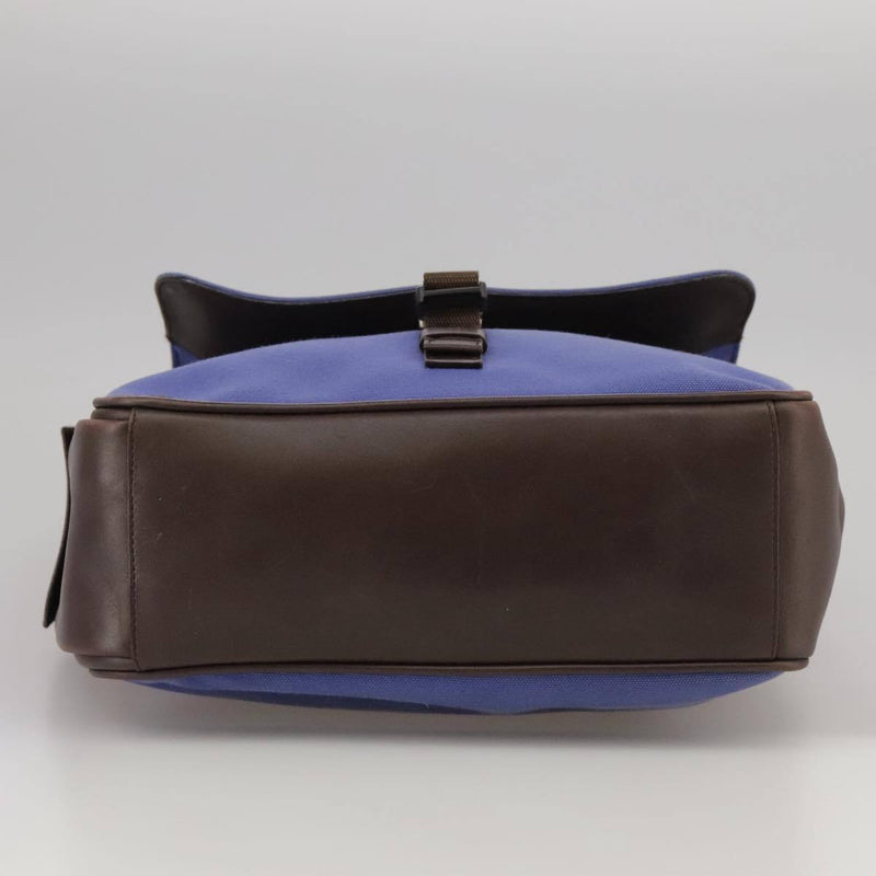 Prada Shoulder Bag Canvas Leather Blue