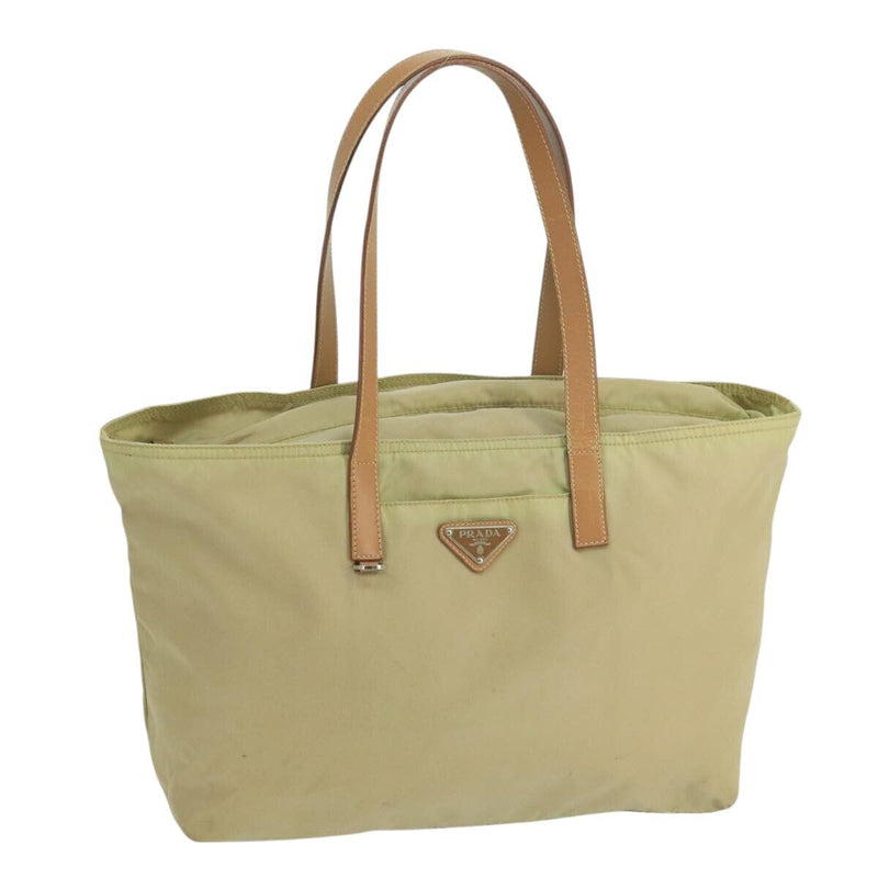 Prada Tote Bag Nylon Beige Silver