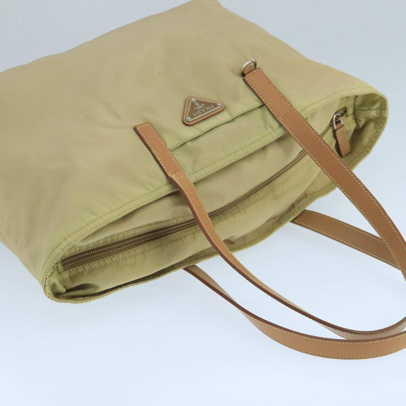 Prada Tote Bag Nylon Beige Silver