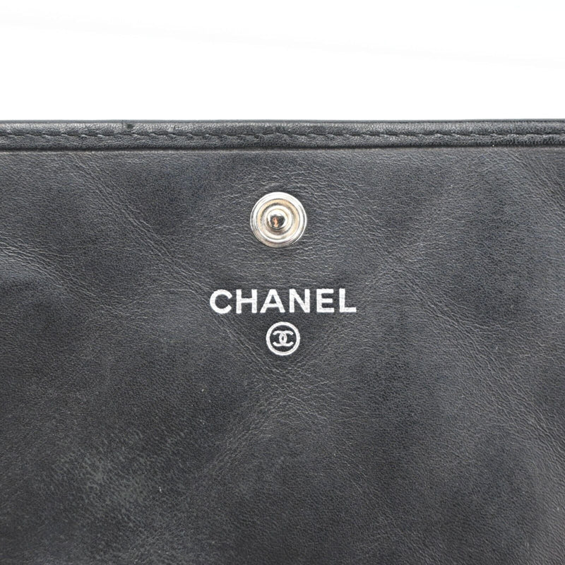 Chanel Black Leather Wallet Logos Cambon