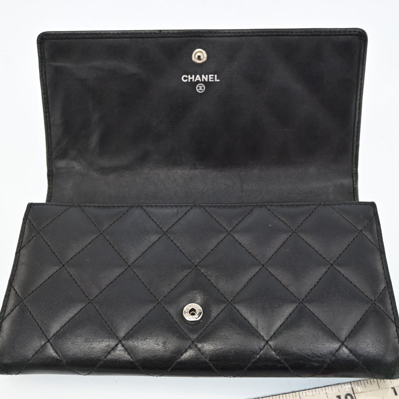 Chanel Black Leather Wallet Logos Cambon