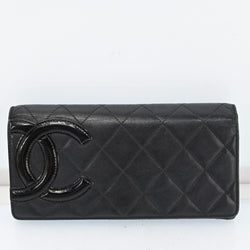 Chanel Black Leather Wallet Logos Cambon