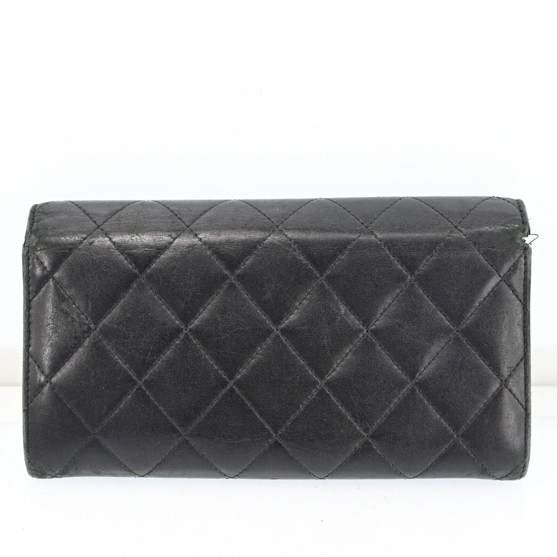 Chanel Black Leather Wallet Logos Cambon