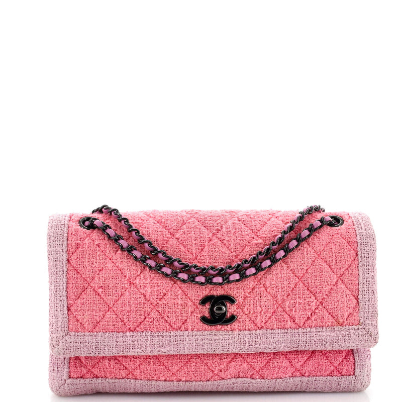Chanel Two Tone Flap Bag Quilted Tweed