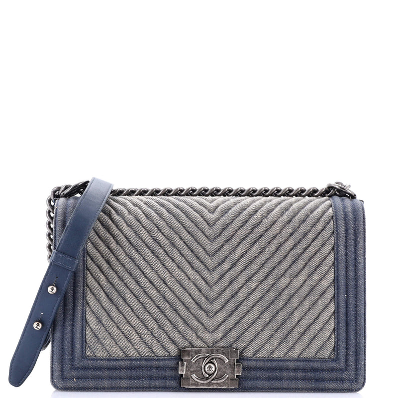 Chanel Boy Flap Bag Chevron Denim New