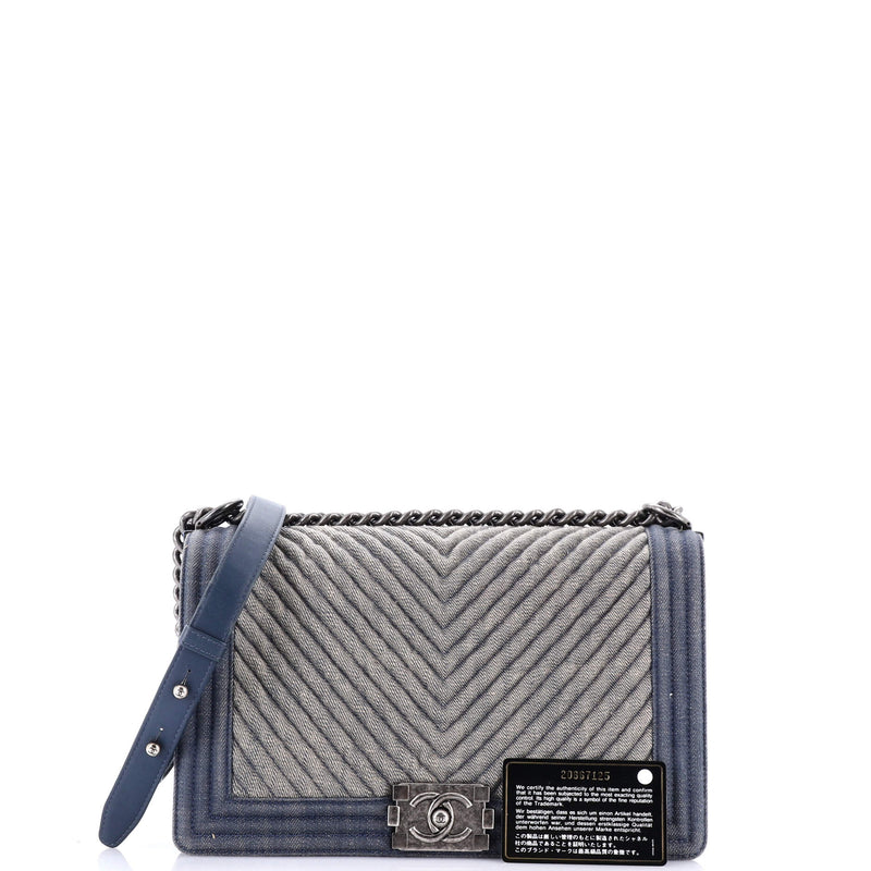Chanel Boy Flap Bag Chevron Denim New