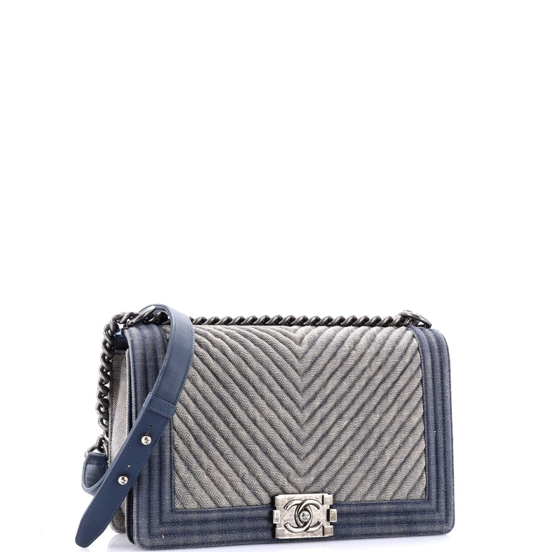 Chanel Boy Flap Bag Chevron Denim New