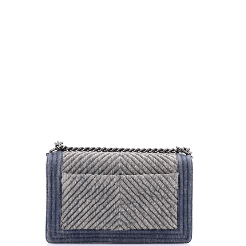 Chanel Boy Flap Bag Chevron Denim New