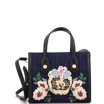 Gucci Tiger Pearl Tote Embroidered Denim
