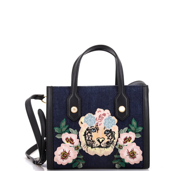 Gucci Tiger Pearl Tote Embroidered Denim