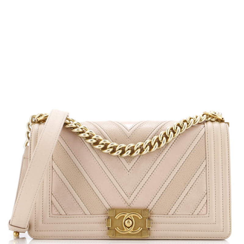 Chanel Boy Flap Bag Chevron Caviar And