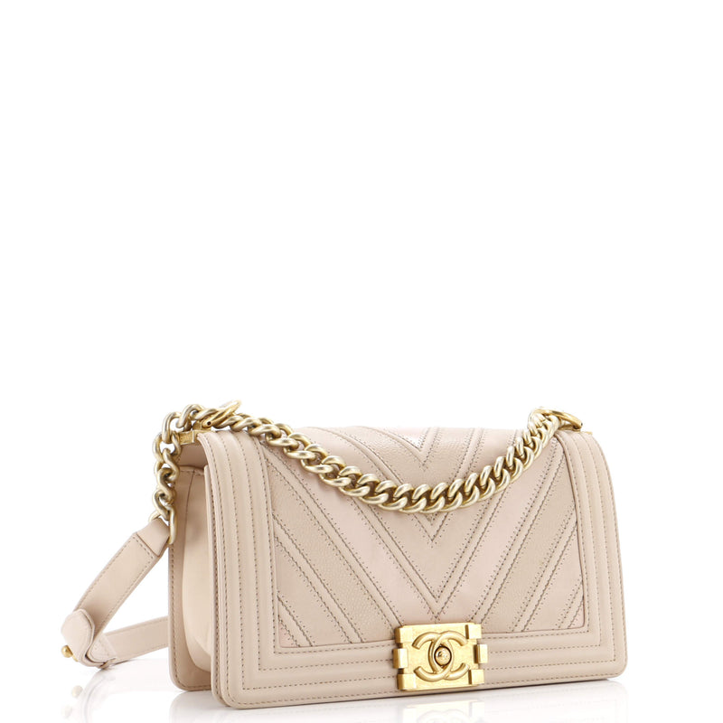 Chanel Boy Flap Bag Chevron Caviar And