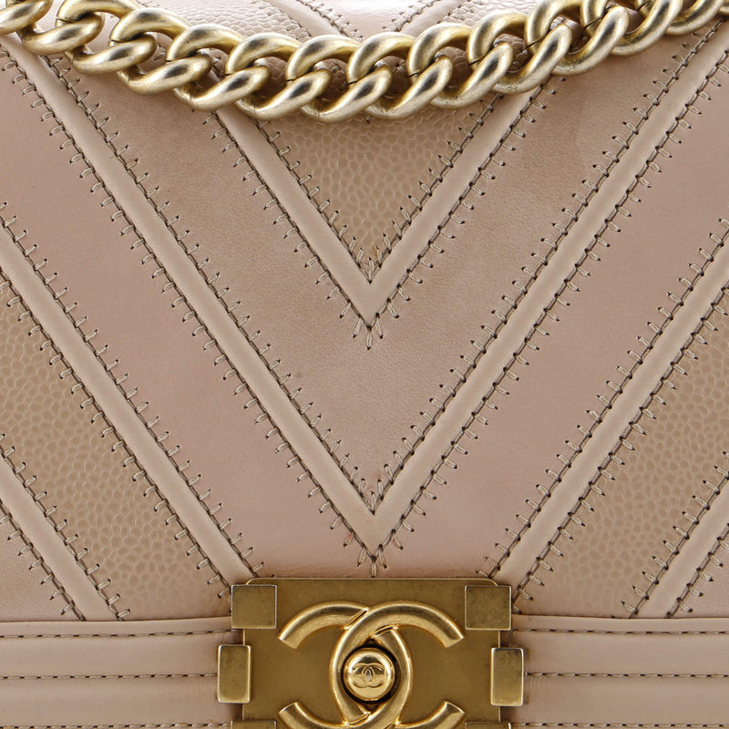 Chanel Boy Flap Bag Chevron Caviar And