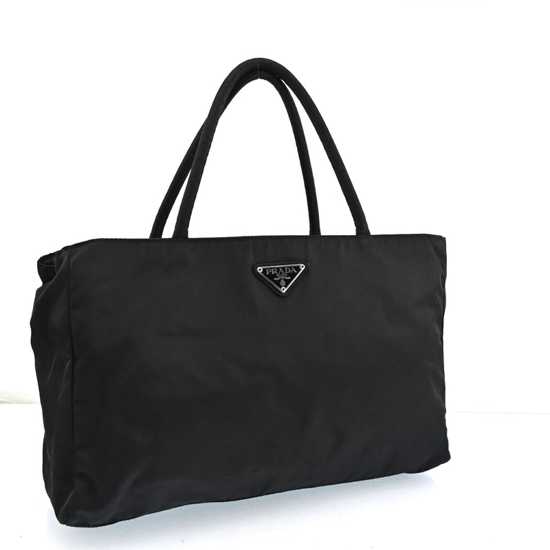 Prada Nylon Leather Hand Tote Bag