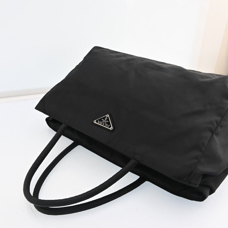 Prada Nylon Leather Hand Tote Bag