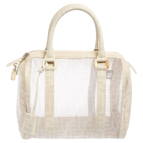 Fendi White Zucca Mesh And Coated Canvas