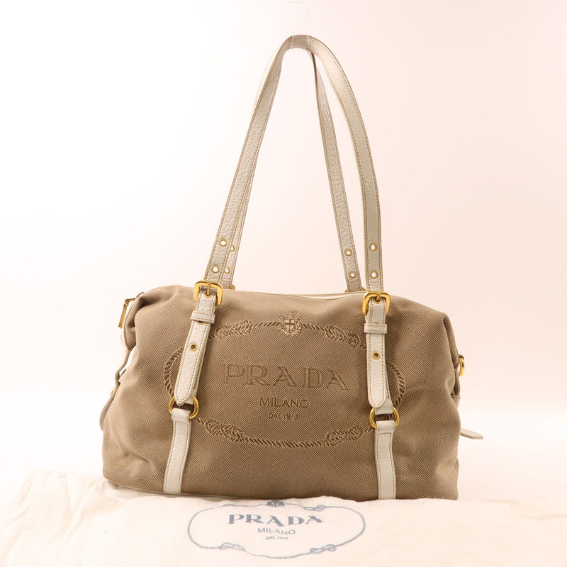 Prada Ghw Tote Bag Canvas Brown White